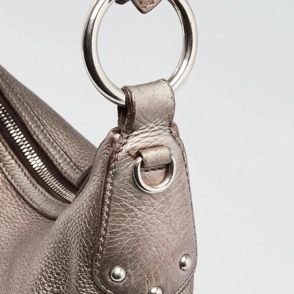 Prada Pewter Vitello Daino Leather Zip Top Hobo Bag - Picture 6 of 12